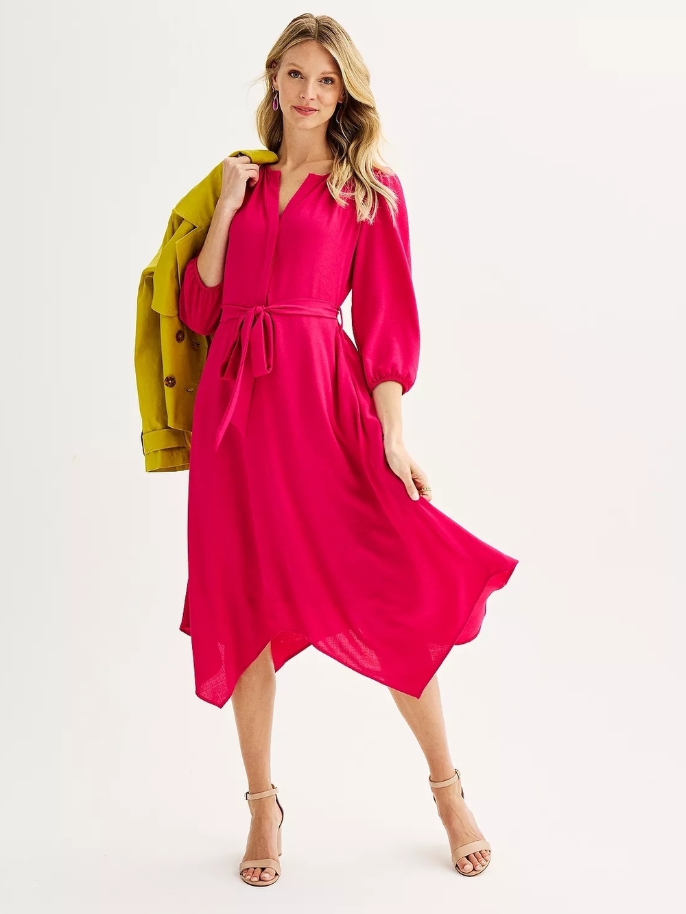 Nine West Long Sleeve Handkerchief Hem Dress
